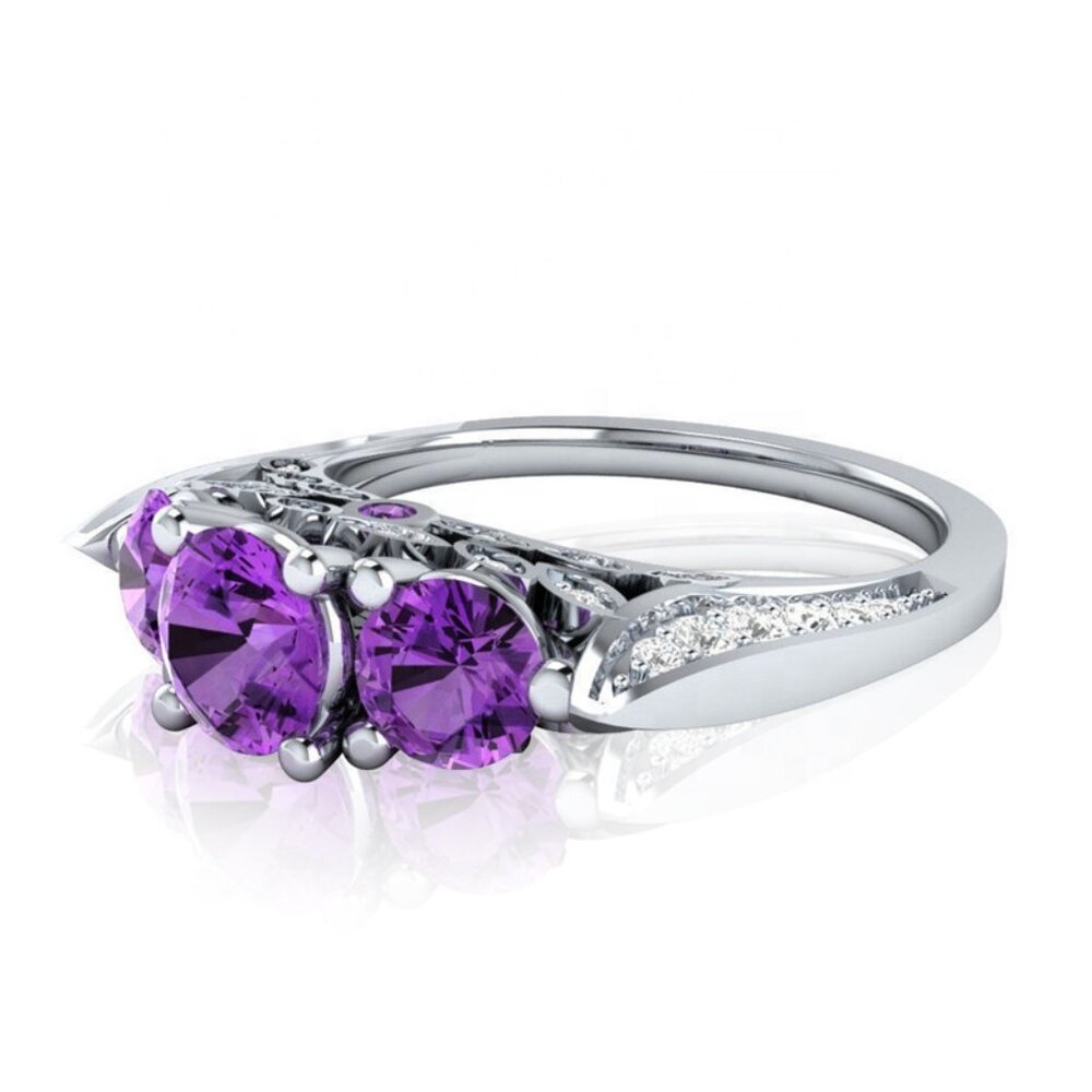 Retro Stylish 925 Silver 3A Purple CZ Ring for Women, FB16FA1027-7 - Picture 2 of 2